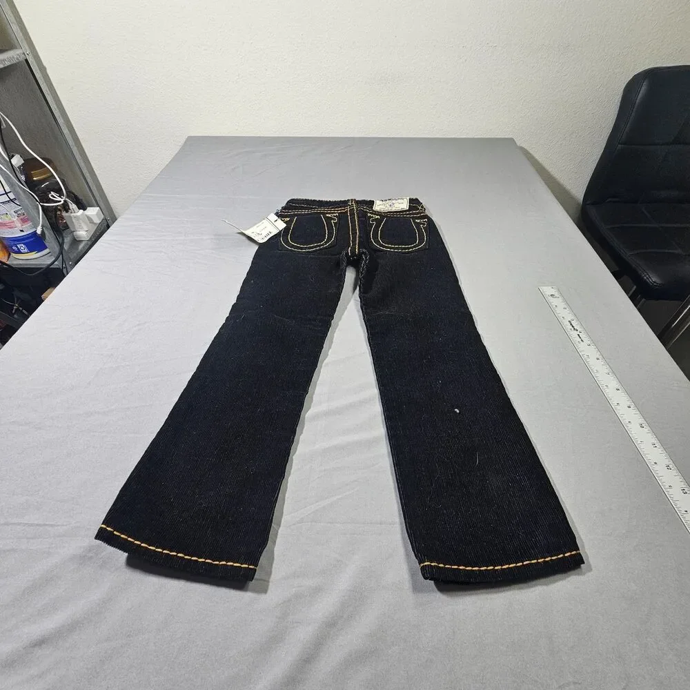 True Religion Kids Girls Size 5 Corduroy Jeans Straight Heritage Big T Black NWT